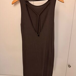 Brown Sleeveless Tank Dress with low cut-out back